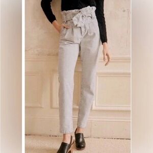 Sézane Snow Gray Austin Paper Bag High-Waist Jeans - NEW